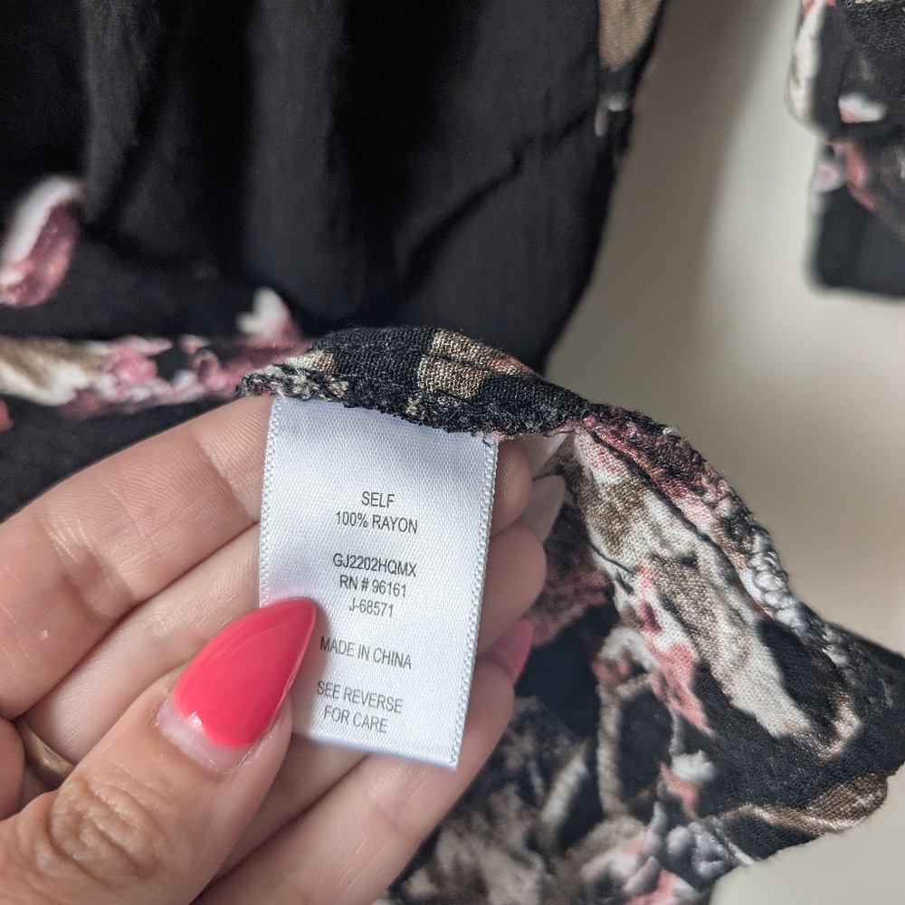 Gypsies & Moondust Black Floral Off-Shoulder Top with Pink Blossoms - Picture 4 of 4